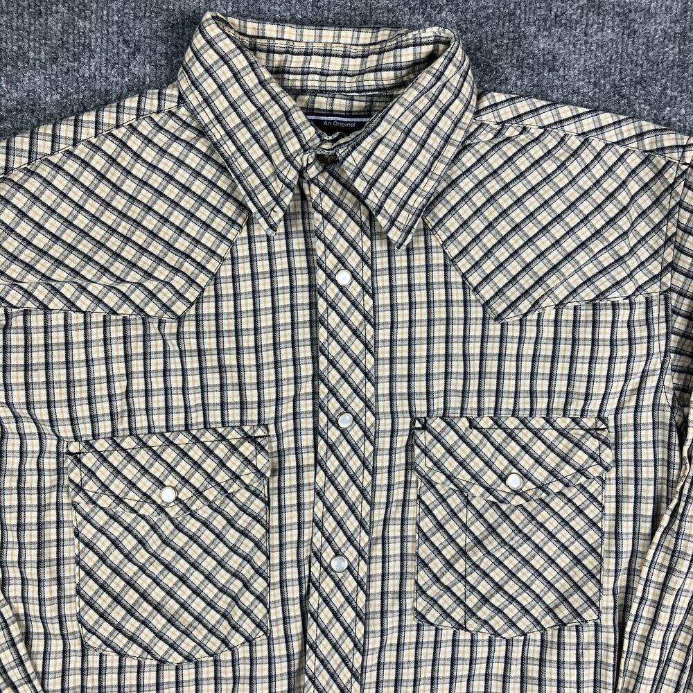 Williams Bay Shirt Mens Medium Beige Plaid LongSleeve Western Pearl Snap
